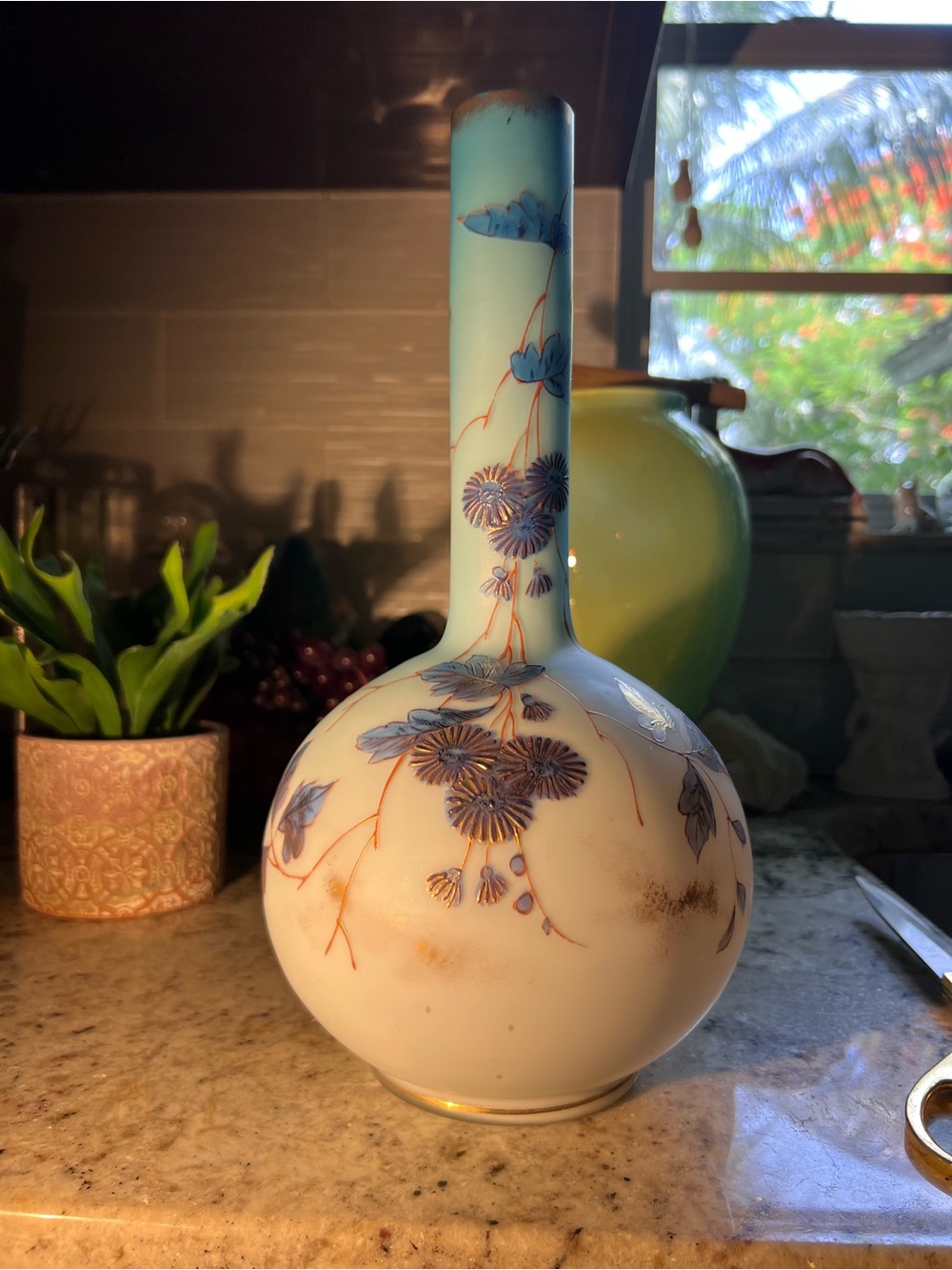 Antique Blue and White Floral Bottle in excellent condition